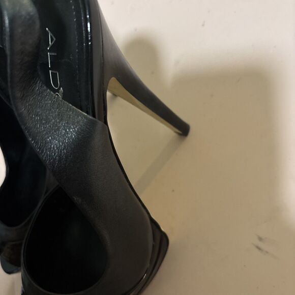 ALDO Women Black Peep Toe Leather Upper Platform High Heel Pump Sz 39 8.5 - Picture 4 of 7